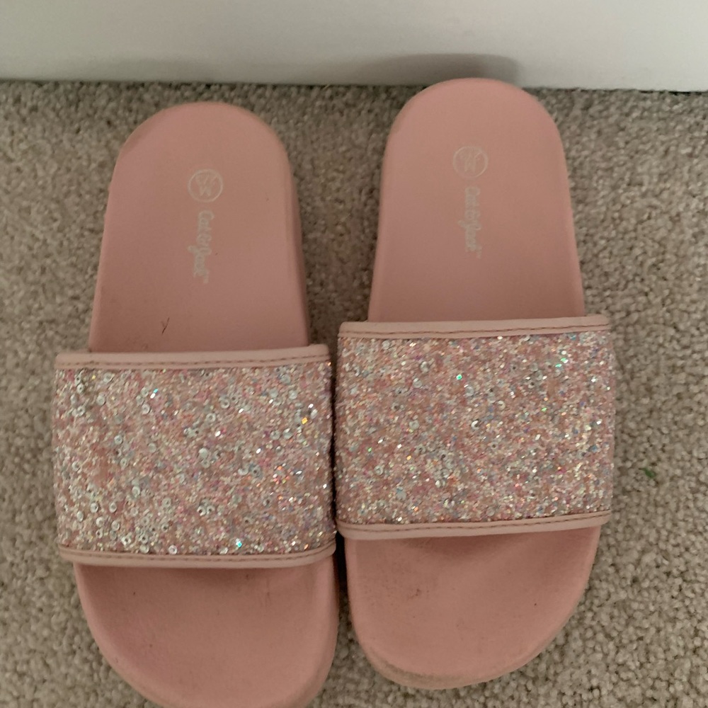 Cat & Jack Girls Pink Glitter Slides: SiZe 2/3 - Picture 2 of 7